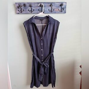 Ann Taylor Navy and White Striped Midi Dress